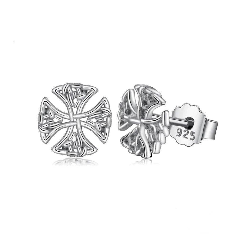Celtic Cross Stud Earrings - Sterling Silver