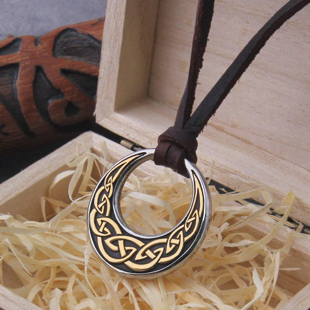 Golden Celtic Moon Pendant - Stainless Steel Men's Necklace