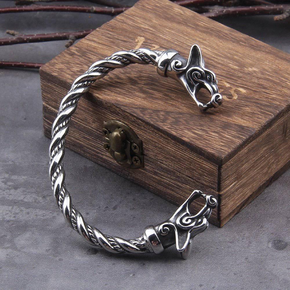 Celtic Wolf Torc Bracelet - Stainless Steel
