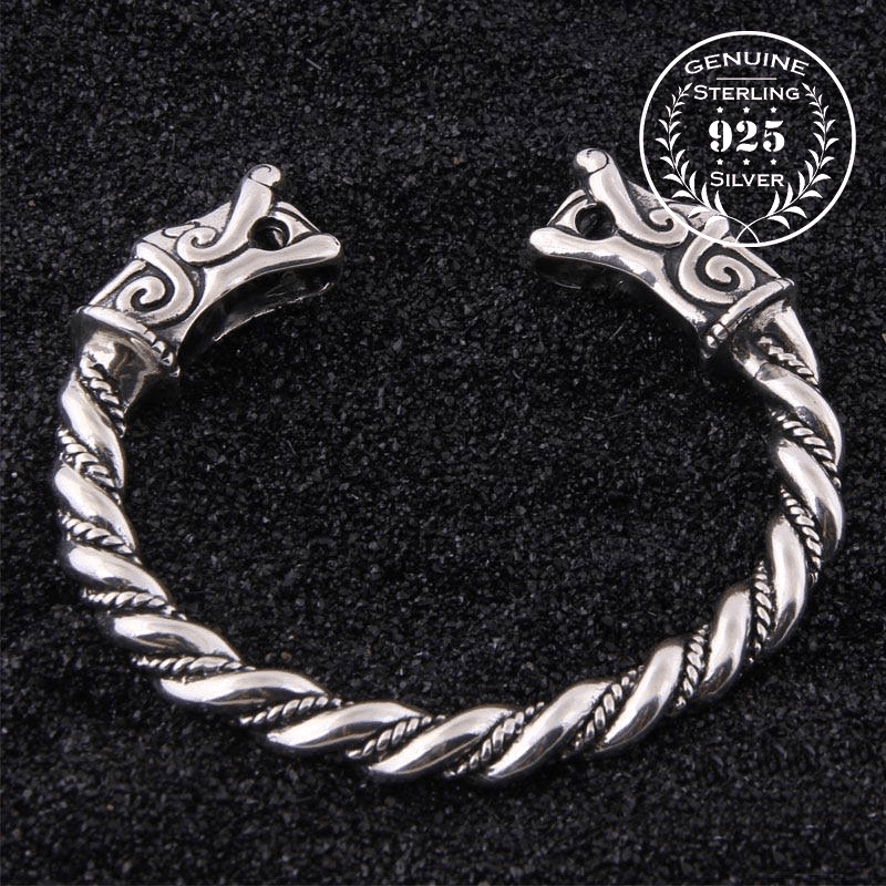 Fenrir Head Torc Bracelet - Sterling Silver