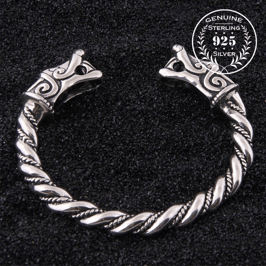 Fenrir Head Torc Bracelet - Sterling Silver