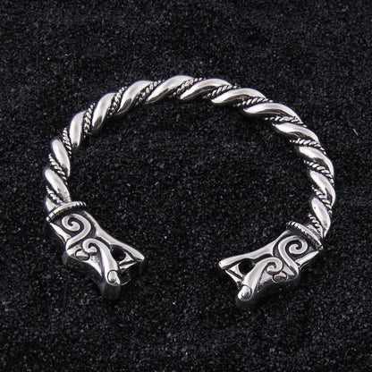 Fenrir Head Torc Bracelet - Sterling Silver