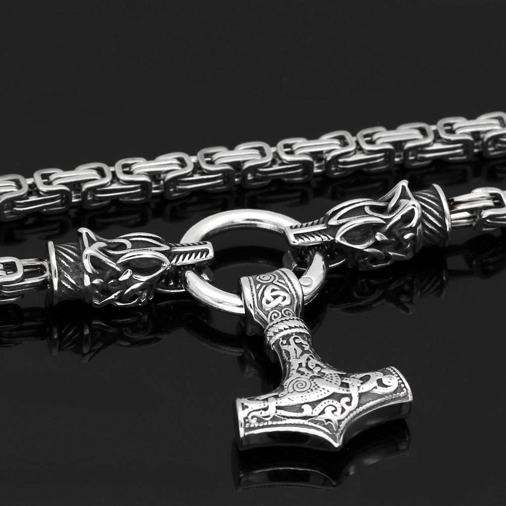 Fenrir's Bite Ring Heavy Chain with Mjölnir - Stainless Steel