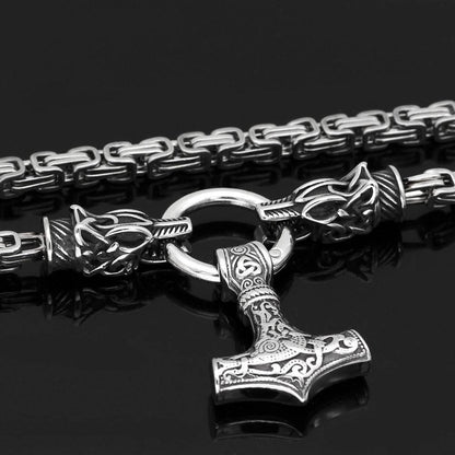 Fenrir's Bite Ring Heavy Chain with Mjölnir - Stainless Steel