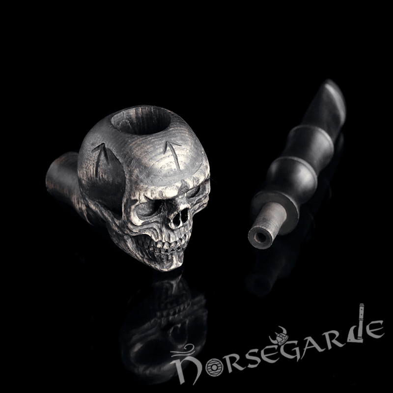 Handcarved Skull Smoking Pipe - Ash Tree