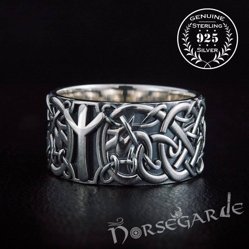 Handcrafted Algiz Rune Urnes Ornament Band - Sterling Silver
