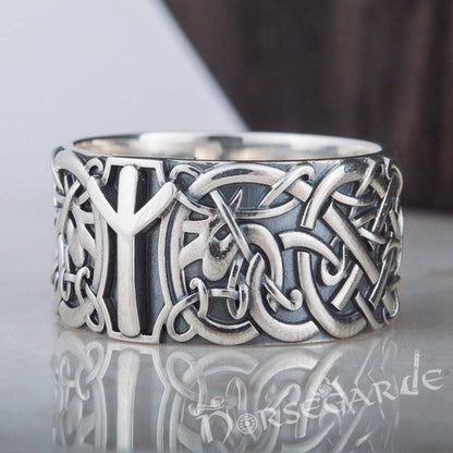 Handcrafted Algiz Rune Urnes Ornament Band - Sterling Silver