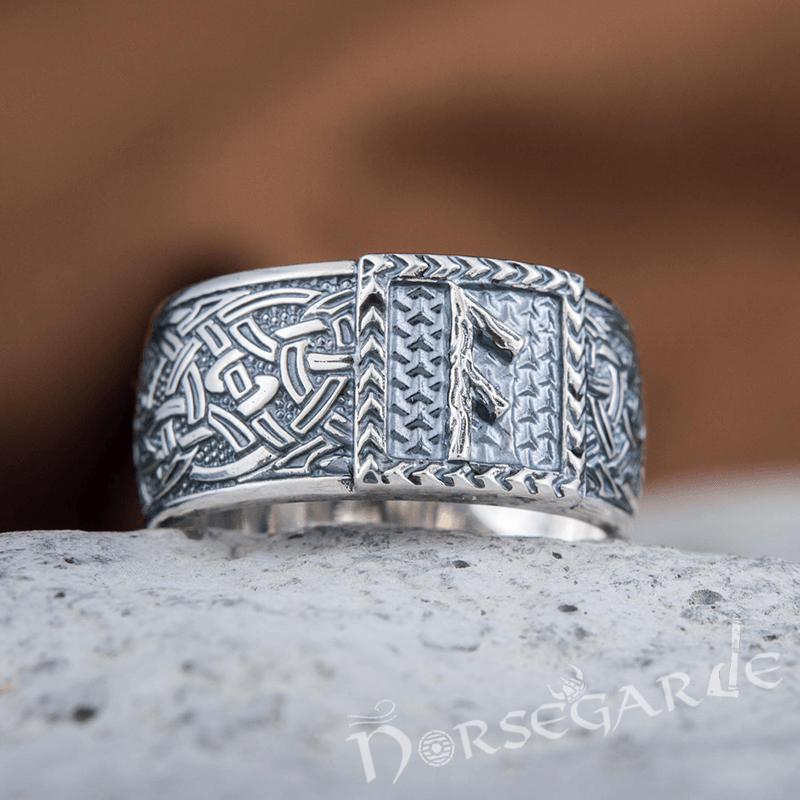 Handcrafted Ansuz Rune Borre Ornament Band - Sterling Silver
