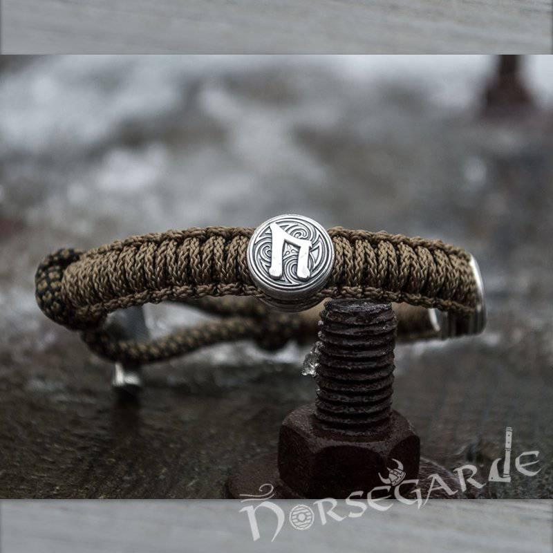 Handcrafted Bark Paracord Bracelet with Mjölnir and Runes - Sterling Silver