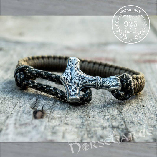 Handcrafted Bark Paracord Bracelet with Mjölnir - Sterling Silver