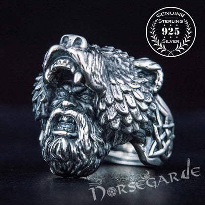 Handcrafted Bear Berserker Ring - Sterling Silver