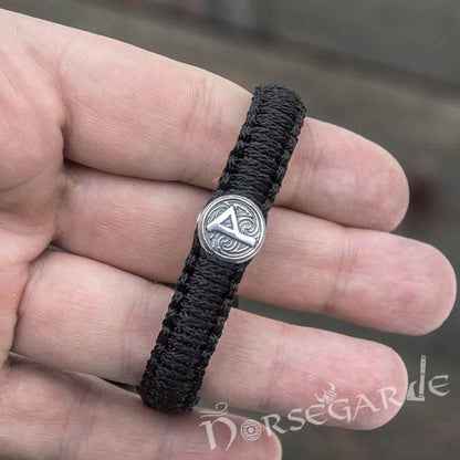 Handcrafted Black Paracord Bracelet with Axe Head and Rune - Sterling Silver