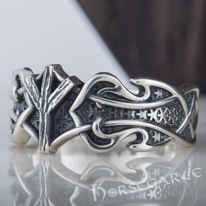 Handcrafted Celt Ornament Algiz Band - Sterling Silver
