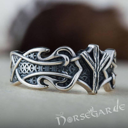 Handcrafted Celt Ornament Algiz Band - Sterling Silver