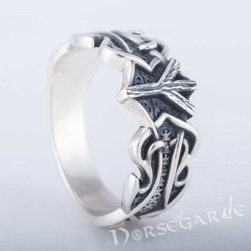 Handcrafted Celt Ornament Algiz Band - Sterling Silver