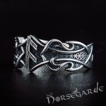 Handcrafted Celt Ornament Ansuz Band - Sterling Silver