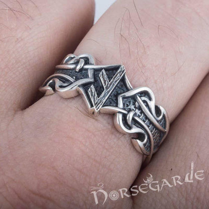 Handcrafted Celt Ornament Ansuz Band - Sterling Silver