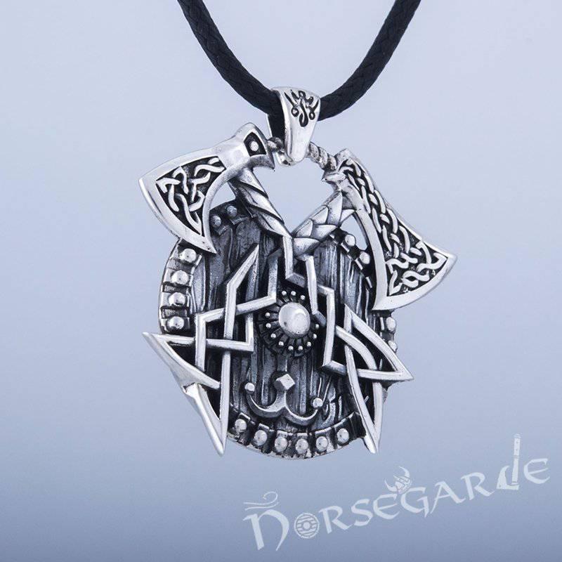 Handcrafted Celtic Axes and Shield Pendant - Sterling Silver