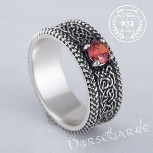 Handcrafted Celtic Pattern Band with Gem - Sterling Silver