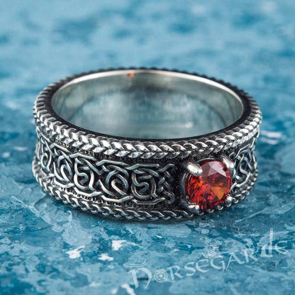 Handcrafted Celtic Pattern Band with Gem - Sterling Silver