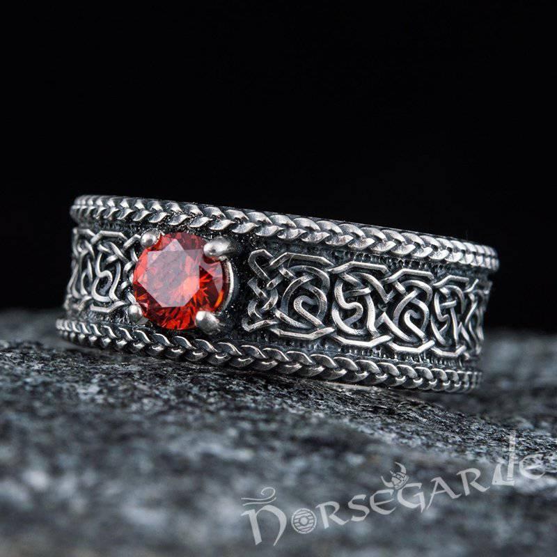 Handcrafted Celtic Pattern Band with Gem - Sterling Silver