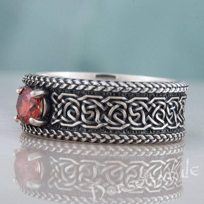 Handcrafted Celtic Pattern Band with Gem - Sterling Silver