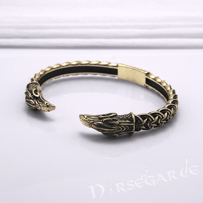 Handcrafted Celtic Raven Torc Bracelet - Bronze