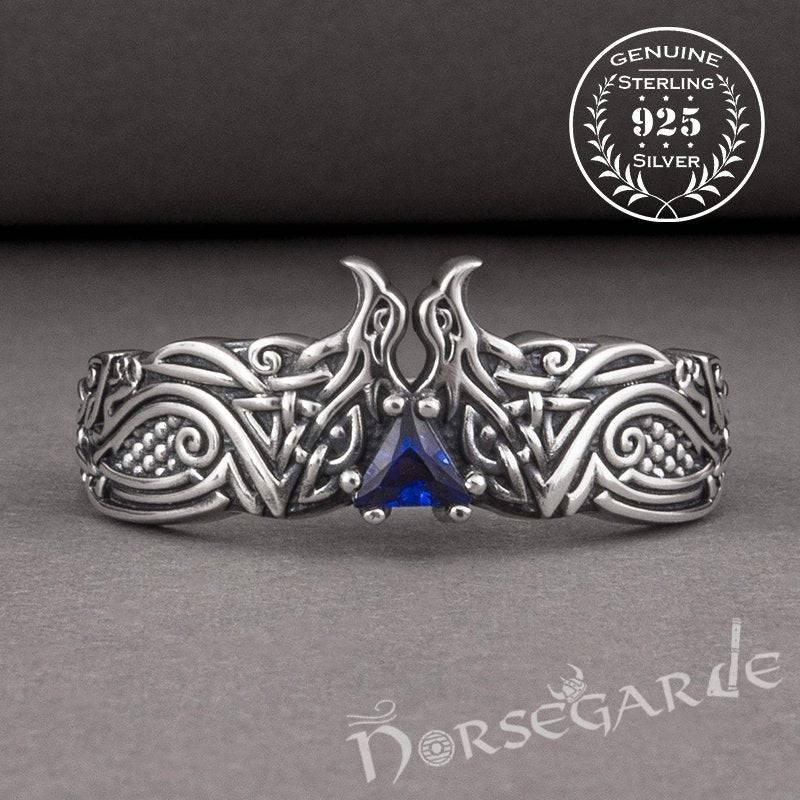 Handcrafted Celtic Ravens Gemmed Band - Sterling Silver