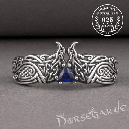 Handcrafted Celtic Ravens Gemmed Band - Sterling Silver