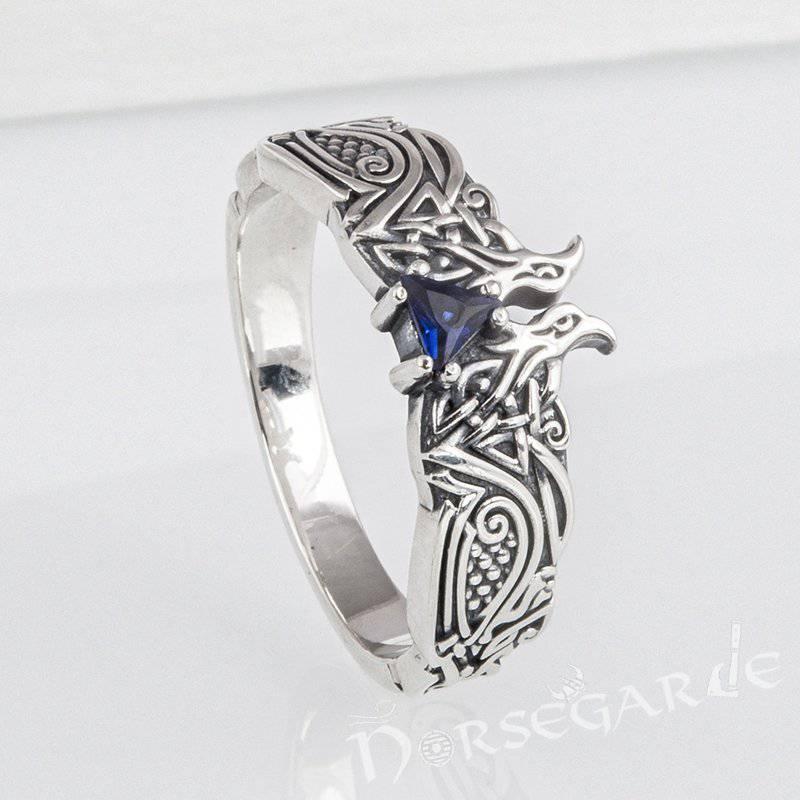 Handcrafted Celtic Ravens Gemmed Band - Sterling Silver
