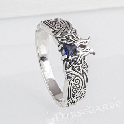 Handcrafted Celtic Ravens Gemmed Band - Sterling Silver