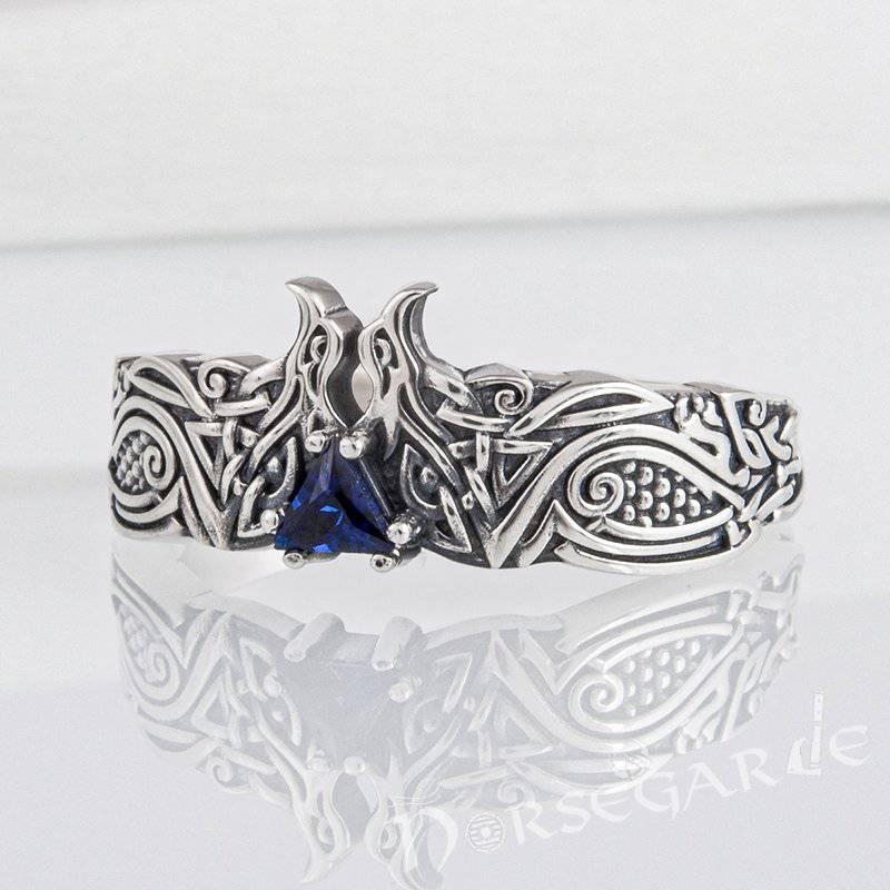 Handcrafted Celtic Ravens Gemmed Band - Sterling Silver