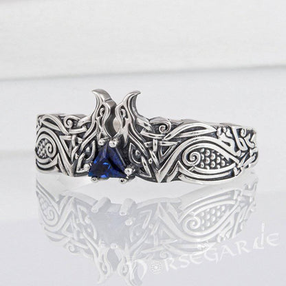 Handcrafted Celtic Ravens Gemmed Band - Sterling Silver