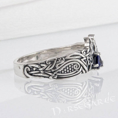Handcrafted Celtic Ravens Gemmed Band - Sterling Silver