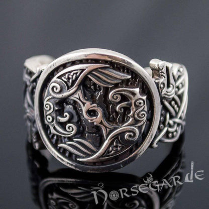 Handcrafted Celtic Ravens Jellinge Style Ring - Sterling Silver