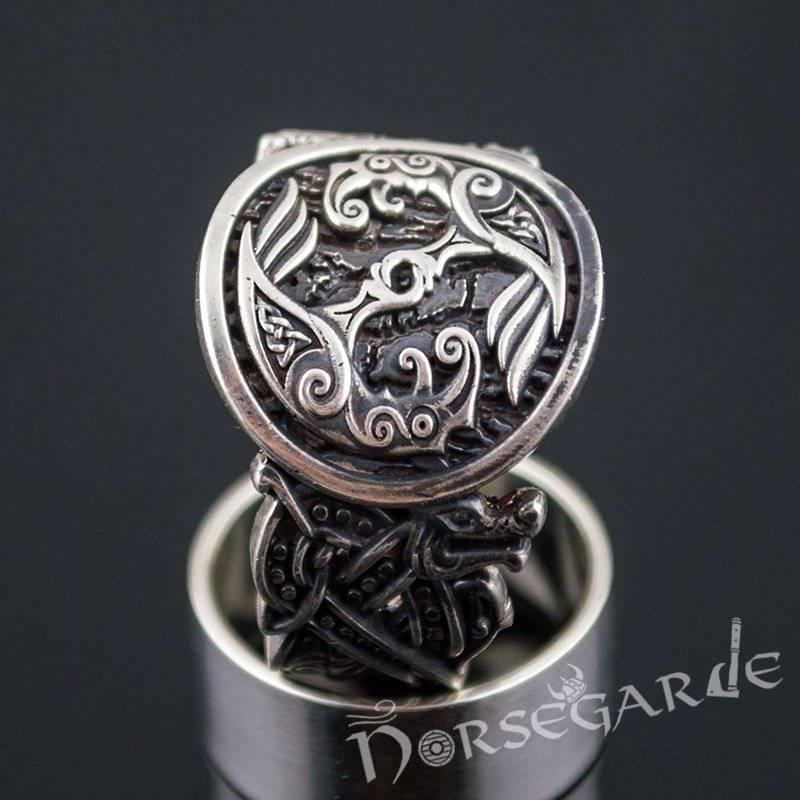 Handcrafted Celtic Ravens Jellinge Style Ring - Sterling Silver