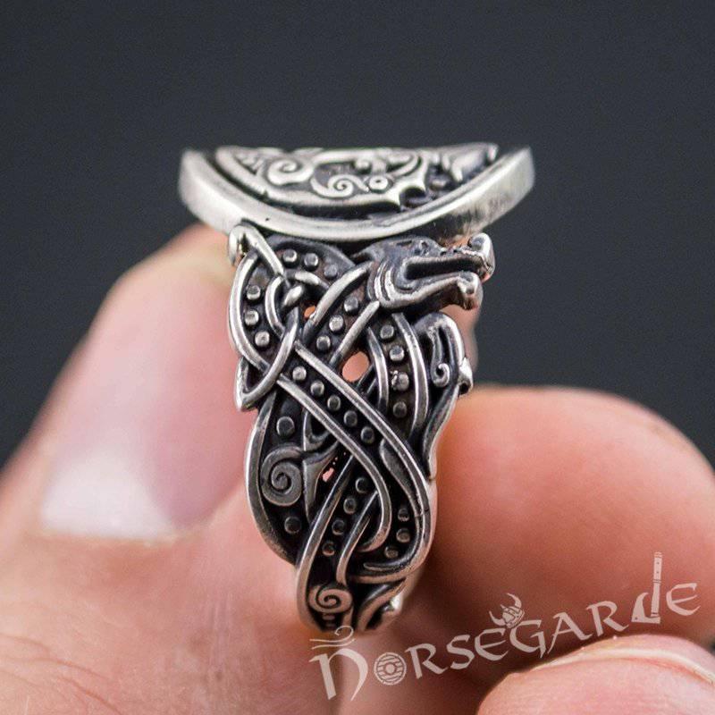 Handcrafted Celtic Ravens Jellinge Style Ring - Sterling Silver