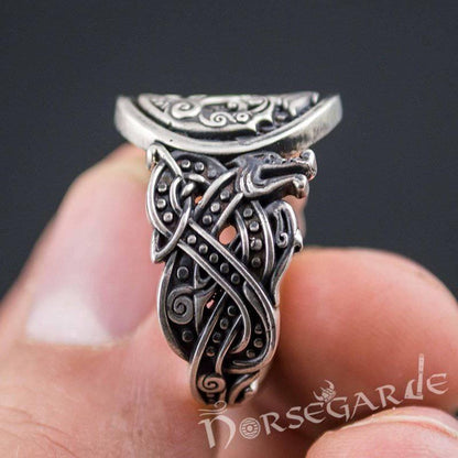 Handcrafted Celtic Ravens Jellinge Style Ring - Sterling Silver