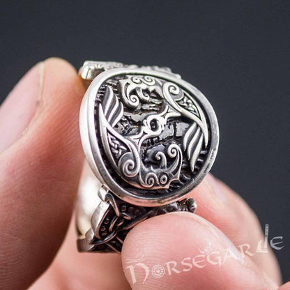 Handcrafted Celtic Ravens Jellinge Style Ring - Sterling Silver