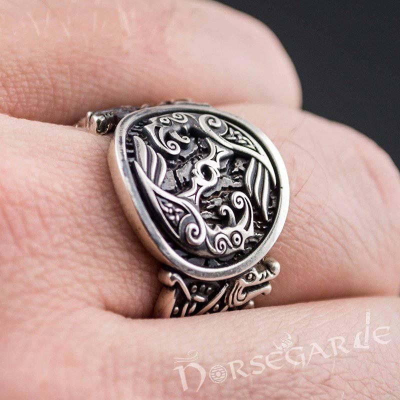 Handcrafted Celtic Ravens Jellinge Style Ring - Sterling Silver