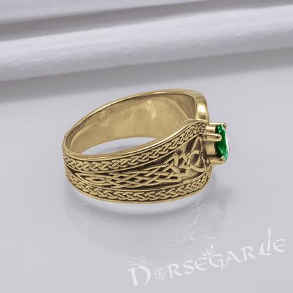 Handcrafted Celtic Treasure Ring - Gold with Emerald