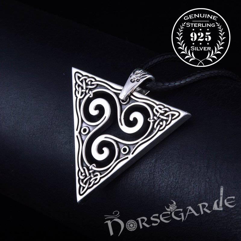 Handcrafted Celtic Triangle Triskelion Pendant - Sterling Silver