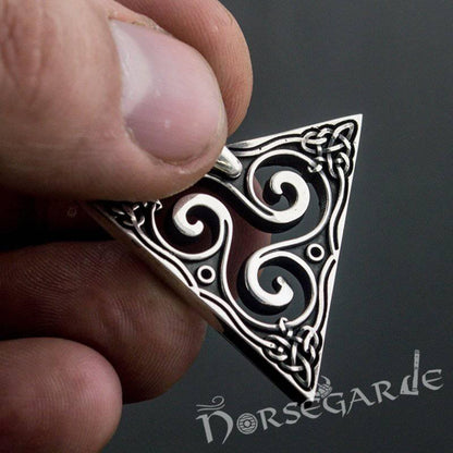 Handcrafted Celtic Triangle Triskelion Pendant - Sterling Silver