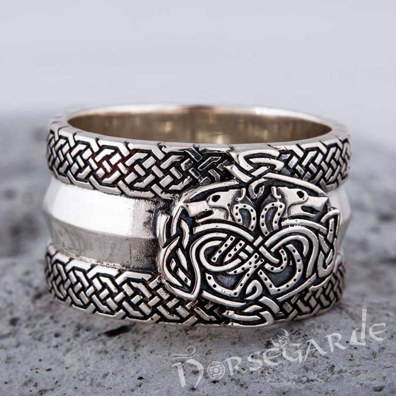 Handcrafted Celtic Wolves Band - Sterling Silver