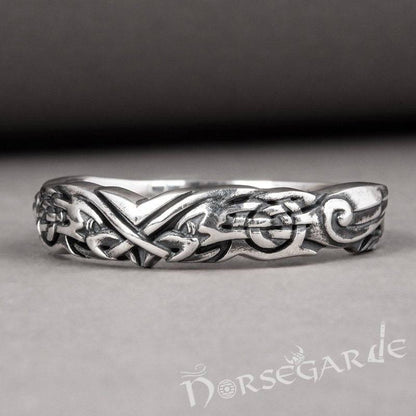 Handcrafted Clashed Ravens Band - Sterling Silver