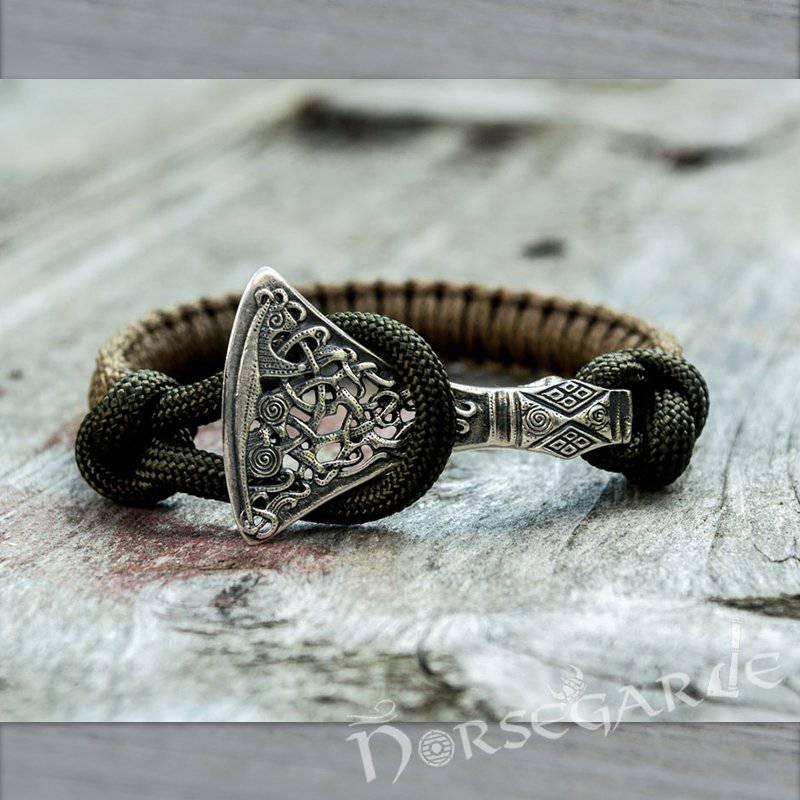 Handcrafted Coffee Paracord Bracelet with Axe Head - Sterling Silver