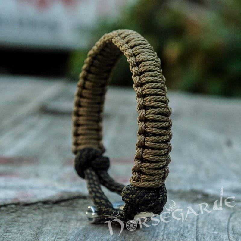 Handcrafted Coffee Paracord Bracelet with Mjölnir - Sterling Silver