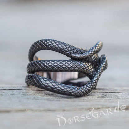 Handcrafted Coiled Jormungandr Ring - Ruthenium Plated Sterling Silver