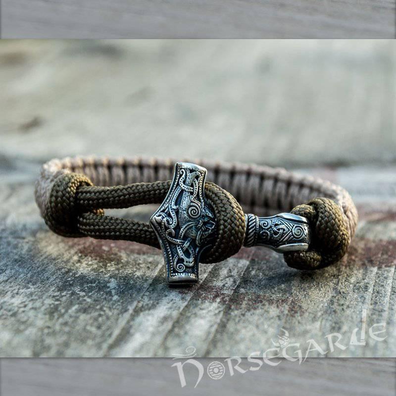 Handcrafted Coyote Paracord Bracelet with Mjölnir - Sterling Silver