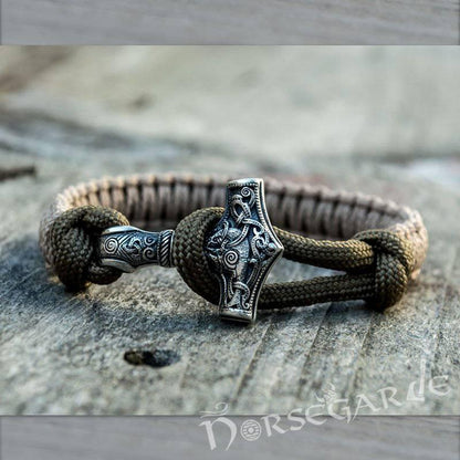 Handcrafted Coyote Paracord Bracelet with Mjölnir - Sterling Silver